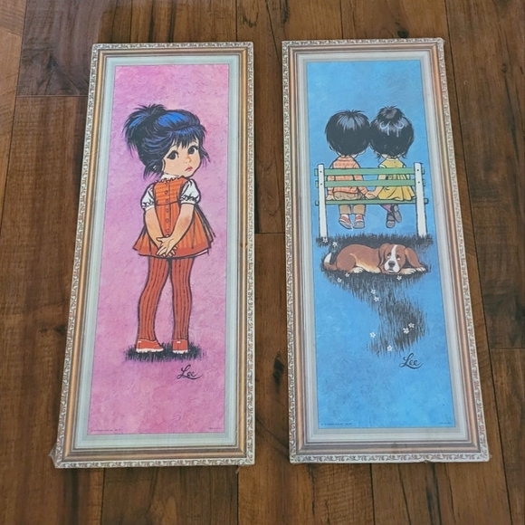 Vintage‎ 1971 Lee Big Eye Kids & Dog Cork Board Wall Hangings Set - Picture 1 of 8